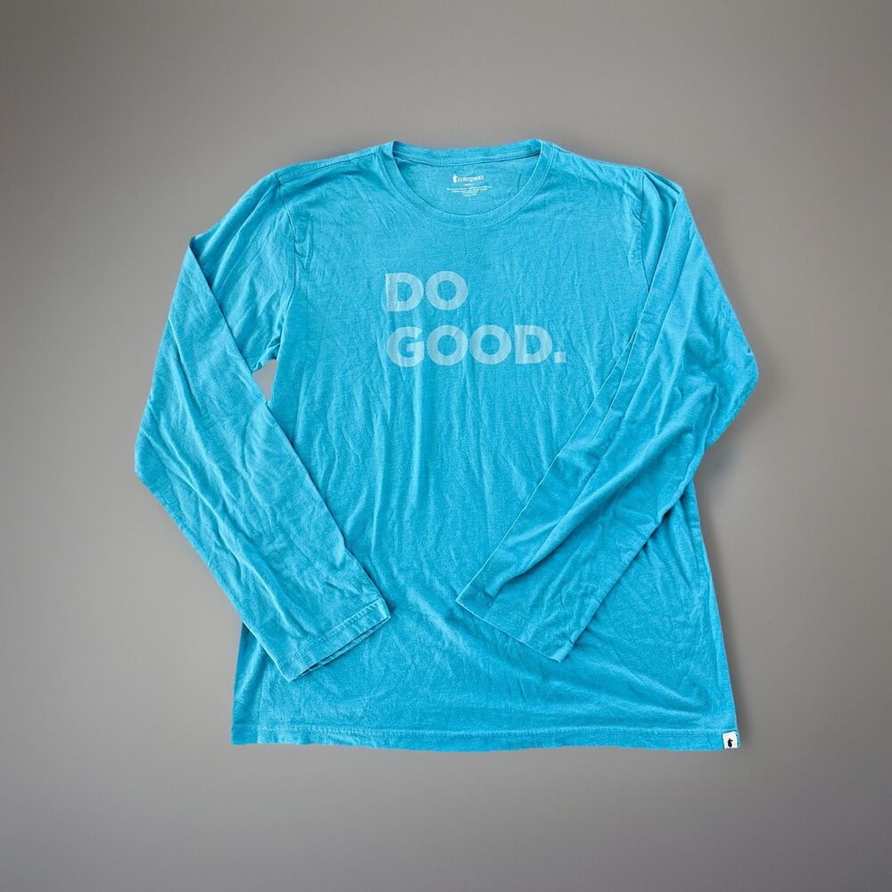 cotopaxi do good blue organic cotton blend long sleeve outdoor casual shirt lg